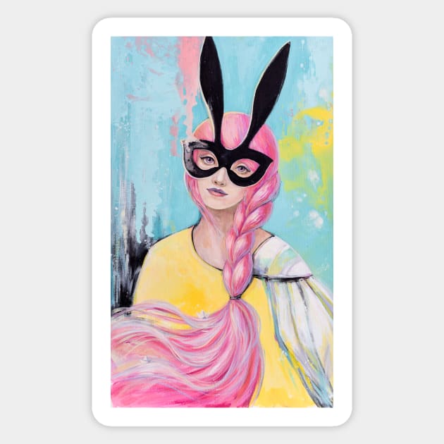 Woman in Mask. Pink and Black Sticker by Olya Yatsenko